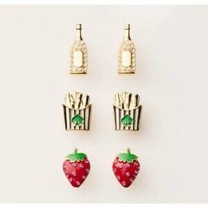 Kate Spade x Target Stud Earrings New Strawberry French Fries Champagne 3 Pairs